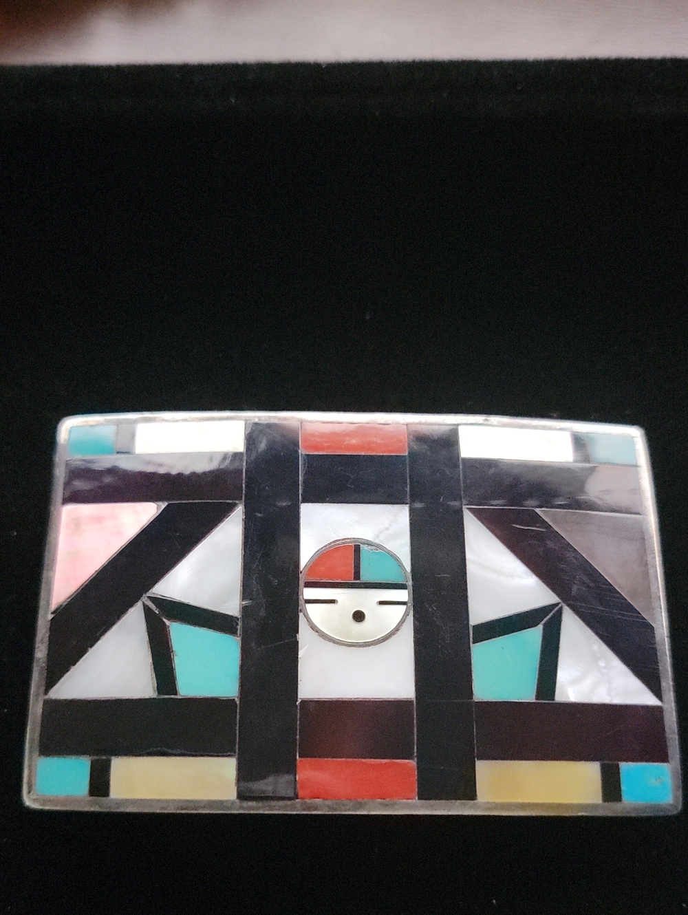 E. Ohmsatte Sterling Silver belt buckle with Inlaid Stones 1.0 Troy Oz